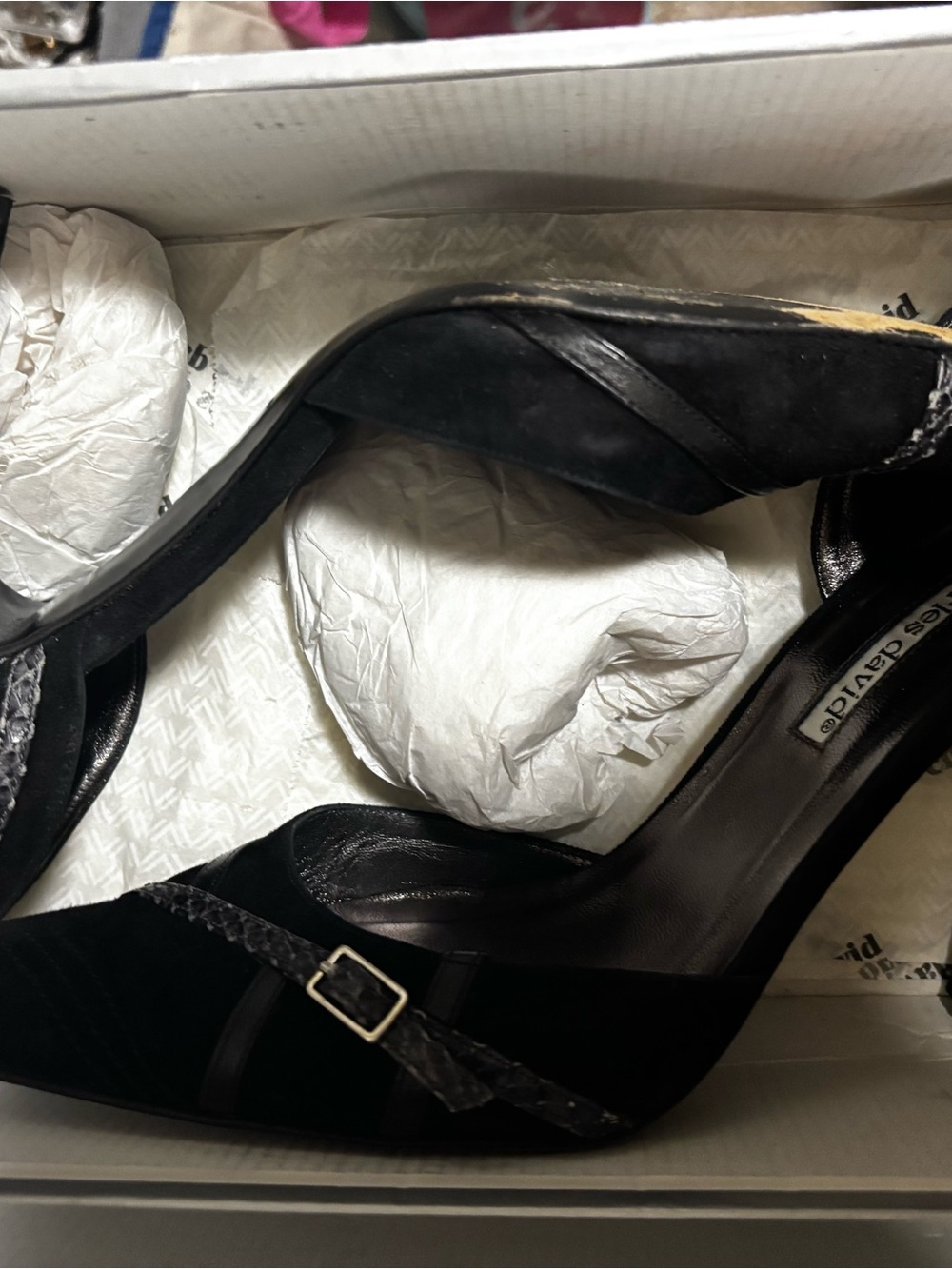 Charles David Black Pointed Toe D'Orsay Heels with Ankle Strap